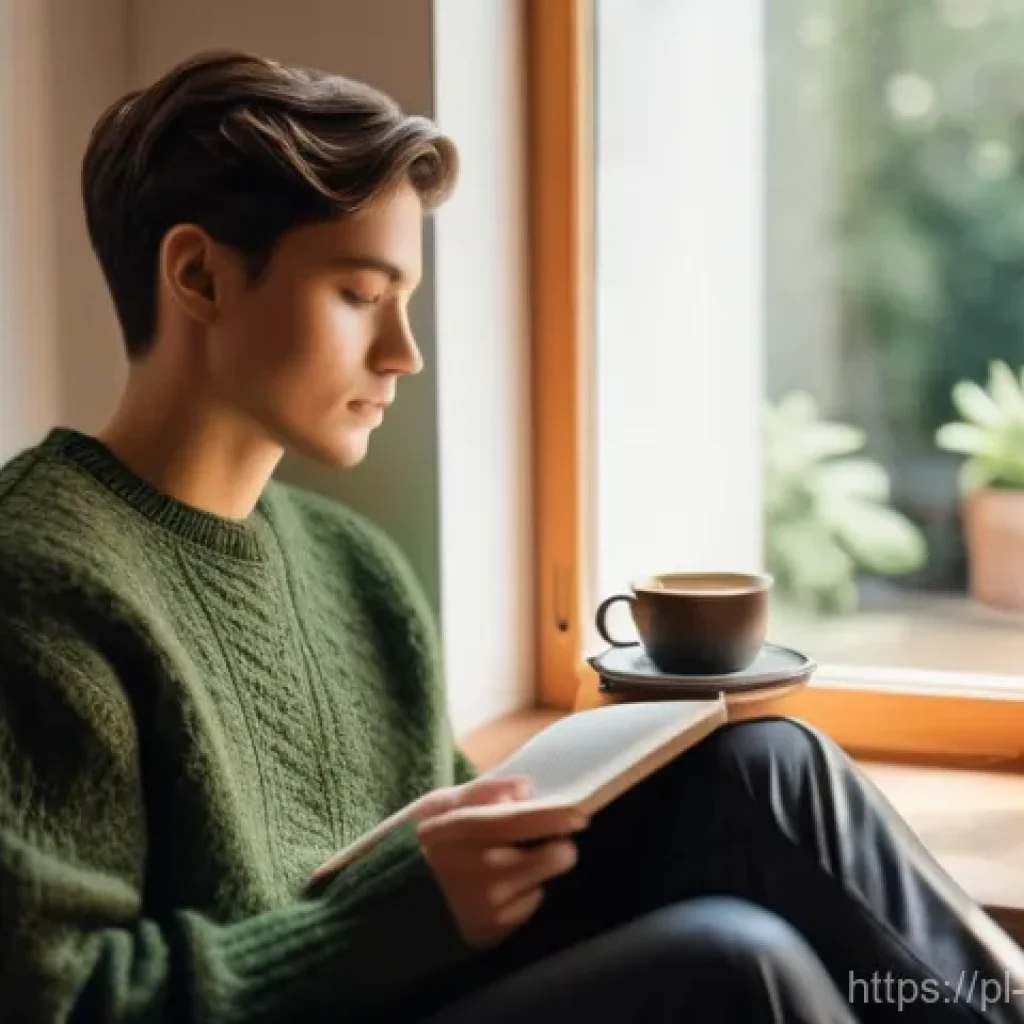 진정성 발견 여행의 의미와 중요성 - **Prompt for Introspection and Journaling:**
"A peaceful, realistic portrait of a young adult (g...