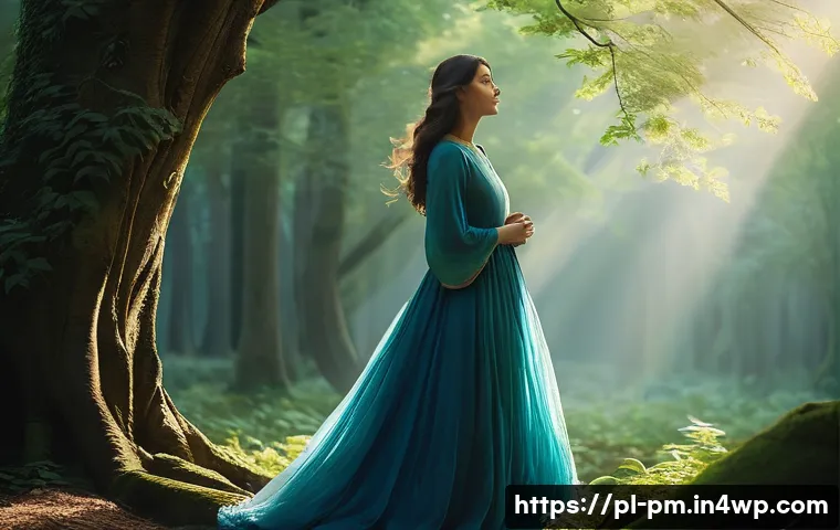 진정성 회복을 위한 감정 해소 기법 - **Prompt:** A serene woman, mid-30s, with a contemplative expression, stands in a soft, ethereal for...