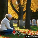 상실과 진정성의 관계 이해하기 - A serene Polish cemetery scene during late autumn, with soft golden sunlight filtering through bare ...