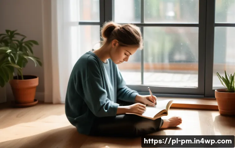 진정성을 찾기 위한 상상력 활용법 - A serene morning scene in a cozy Polish apartment, featuring a thoughtful young adult sitting cross-...