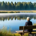 진정성을 위한 지속적인 자기 계발 방법 - A serene Polish countryside morning scene featuring a middle-aged person sitting cross-legged on a w...