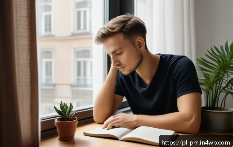진정성을 찾는 여정에서의 가치 재발견 - A serene and cozy indoor scene of a young Polish adult sitting by a window in a modern Warsaw apartm...