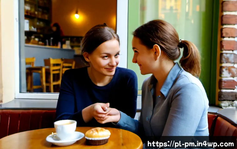 Home 17 진정성 발견을 위한 상호 작용의 중요성 - Photorealistic candid scene in a cozy Polish neighborhood café, two diverse adult friends having an ...